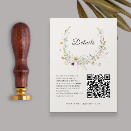 Elegante Wildblume Beige Hochzeit QRcode Details Begleitkarte