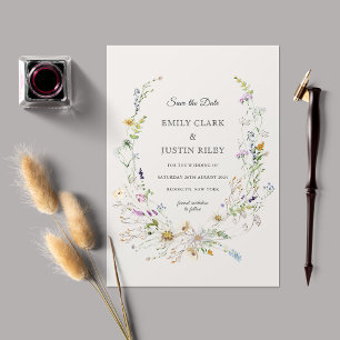 Elegante Wildblume Beige Save the Date Hochzeit Einladung