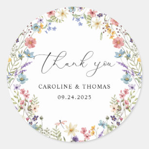 Elegante Wildblume Bloom Vielen Dank Script Hochze Runder Aufkleber