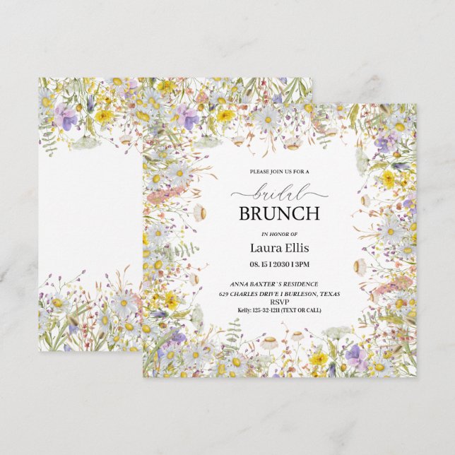 Elegante Wildblume Blumenbrunch Einladung (Vorne/Hinten)