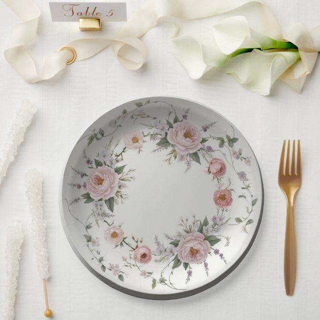 Elegante Wildblume Blumenmuster Sommerhochzeit Pappteller (Hochzeit)