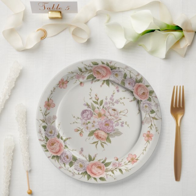Elegante Wildblume Blumenmuster Sommerhochzeit Pappteller (Hochzeit)