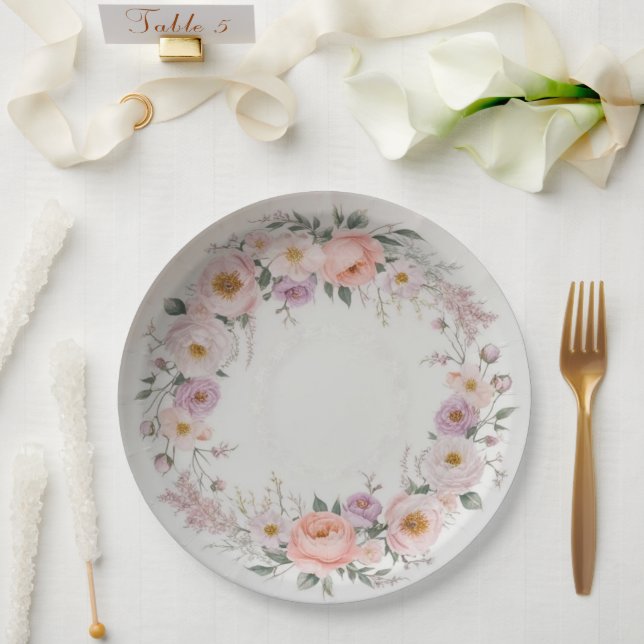Elegante Wildblume Blumenmuster Sommerhochzeit Pappteller (Hochzeit)
