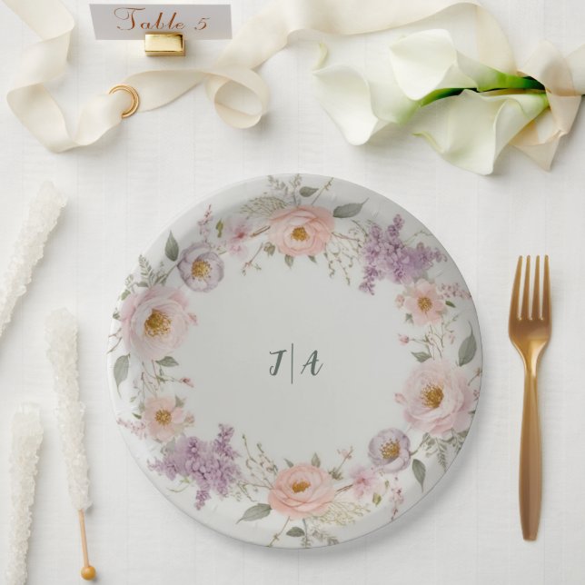 Elegante Wildblume Blumenmuster Sommerhochzeit Pappteller (Hochzeit)
