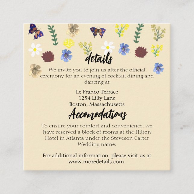 Elegante Wildblume Boho Eggshell Wedding Begleitkarte (Vorderseite)