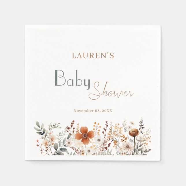 Elegante Wildblume Boho Gender Neutral Baby Shower Serviette (Vorderseite)