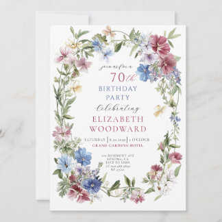 Elegante Wildblume Boho Wasserfarbe 70. Geburtstag Einladung