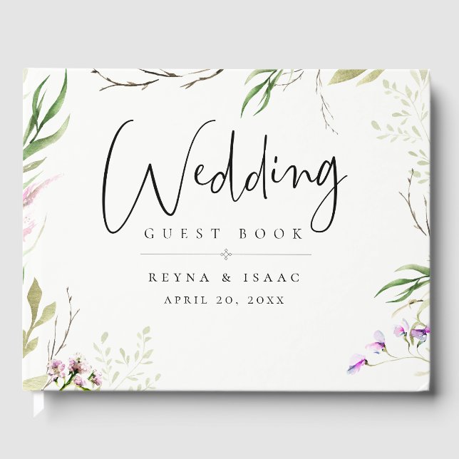 Elegante Wildblume Botanische Hochzeit Gästebuch (Vorderseite)