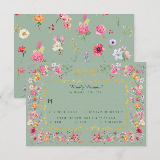 Elegante Wildblume Botanischer Garten Hochzeit RSVP Karte (Vorne/Hinten)