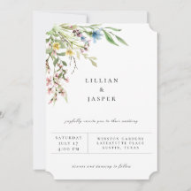 Elegante Wildblume Bouquet Hochzeit Einladung