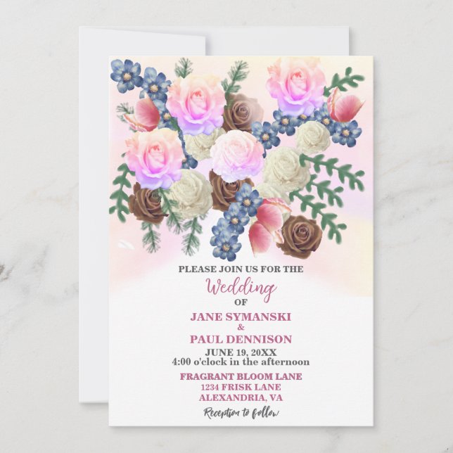 Elegante Wildblume-Boutique-Hochzeit-Einladung Einladung (Vorderseite)