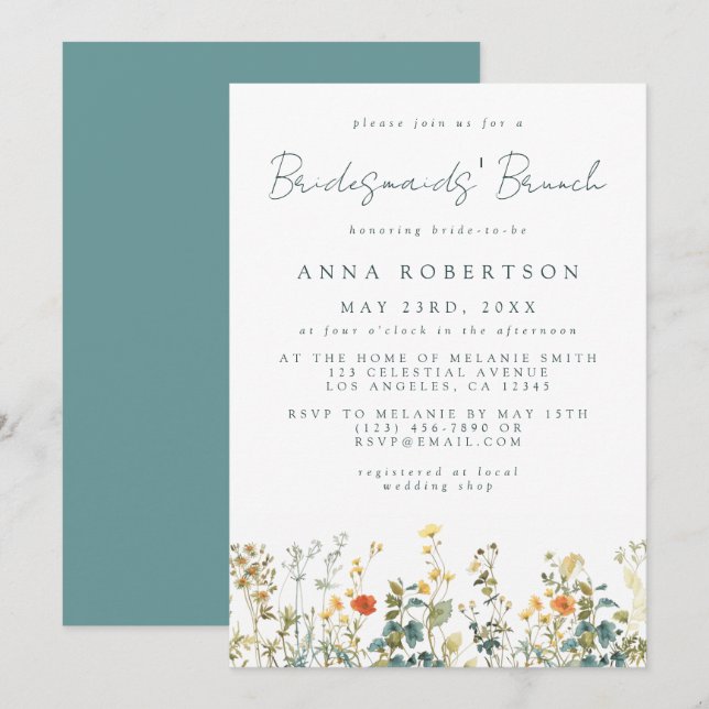 Elegante Wildblume Bridesmaids' Brunch Einladung (Vorne/Hinten)