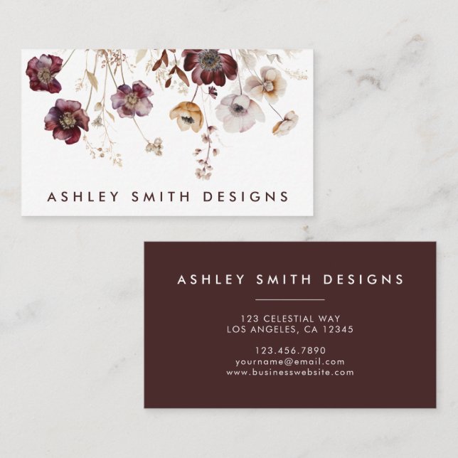 Elegante Wildblume Business Card Visitenkarte (Vorne/Hinten)