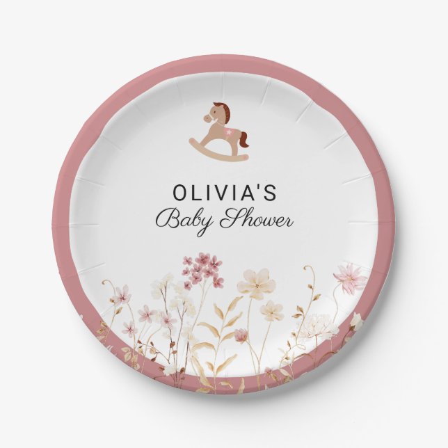 Elegante Wildblume Chic Floral Boho Babydusche Pappteller (Vorderseite)