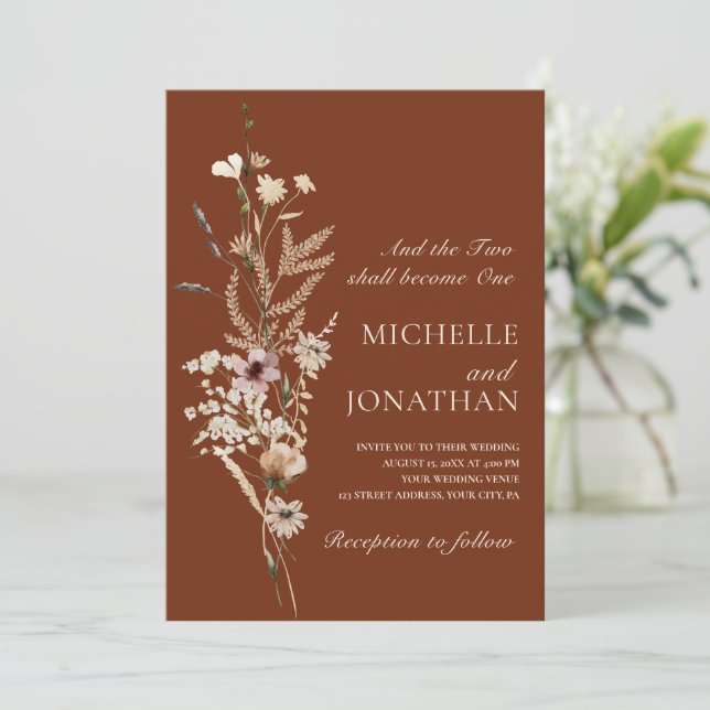 Elegante Wildblume Christliche Hochzeit der Blumen Einladung (Stehend Vorderseite)