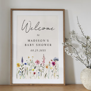 Elegante Wildblume Cream Baby Dusche Begrüßungszei Poster