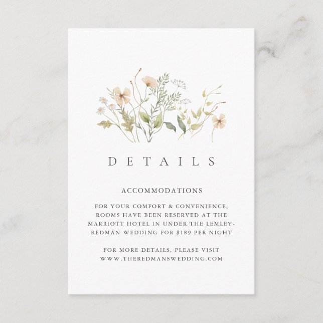 Elegante Wildblume Details zur Hochzeit im Freien Begleitkarte (Vorderseite)