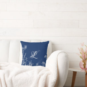 Elegante Wildblume Doodles Monogramed Design Kissen