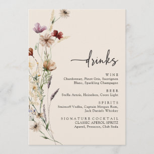 Elegante Wildblume Drinks Hochzeit Menükarte
