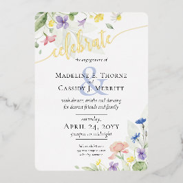 Elegante Wildblume Ehe Verlobung Folieneinladung