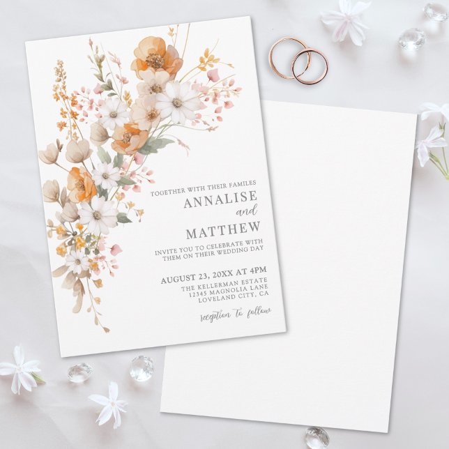 Elegante Wildblume Fall Botanische Hochzeit Einladung (Elegant Wildflower Fall Botanical Floral Wedding Invitation)