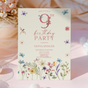 Elegante Wildblume Floral 9. Geburtstagsparty Einladung