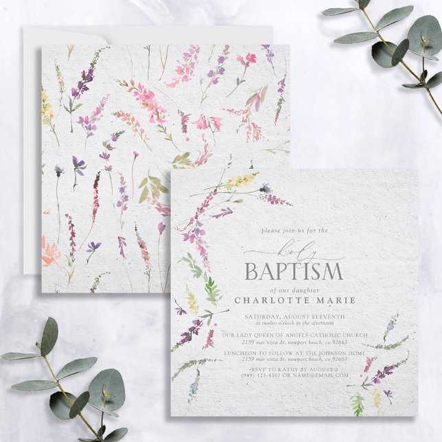 Elegante Wildblume Floral Baby Taufe Einladung (Von Creator hochgeladen)