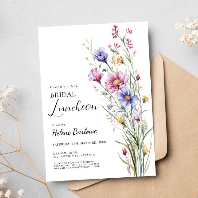Elegante Wildblume Floral Einladung (Elegant Wildflower Floral Bridal Luncheon Invitation)