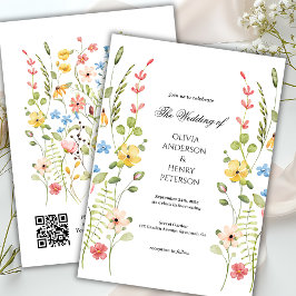 Elegante Wildblume Floral Garden QR Code Hochzeit Einladung