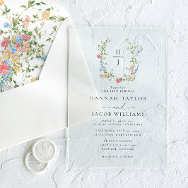 Elegante Wildblume Floral Monogram Wedding Acryleinladungen