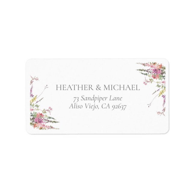 Elegante Wildblume Floral Wedding Rücksendeadresse Adressaufkleber (Vorne)