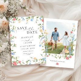 Elegante Wildblume Foto Hochzeit Save The Date