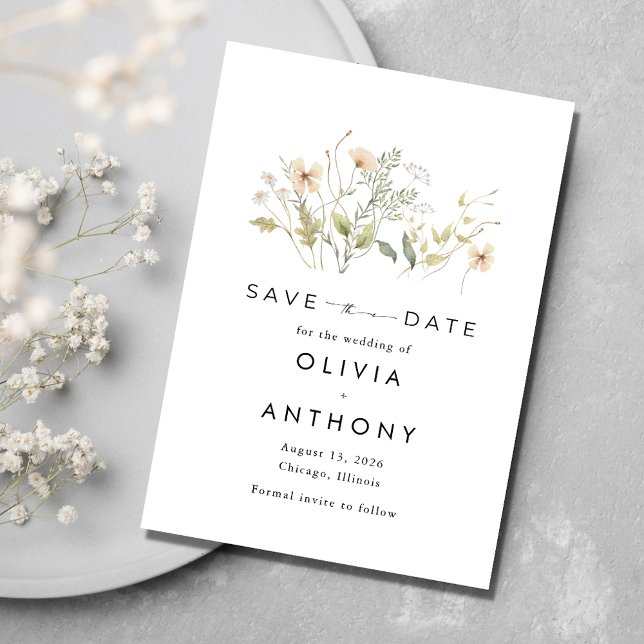 Elegante Wildblume Foto Hochzeit Save The Date (Elegant Wildflower Photo Wedding Save The Date)