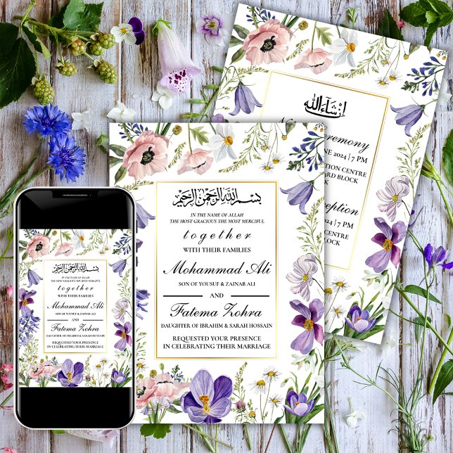 Elegante Wildblume Frame muslimische Hochzeit Nika Einladung (Von Creator hochgeladen)