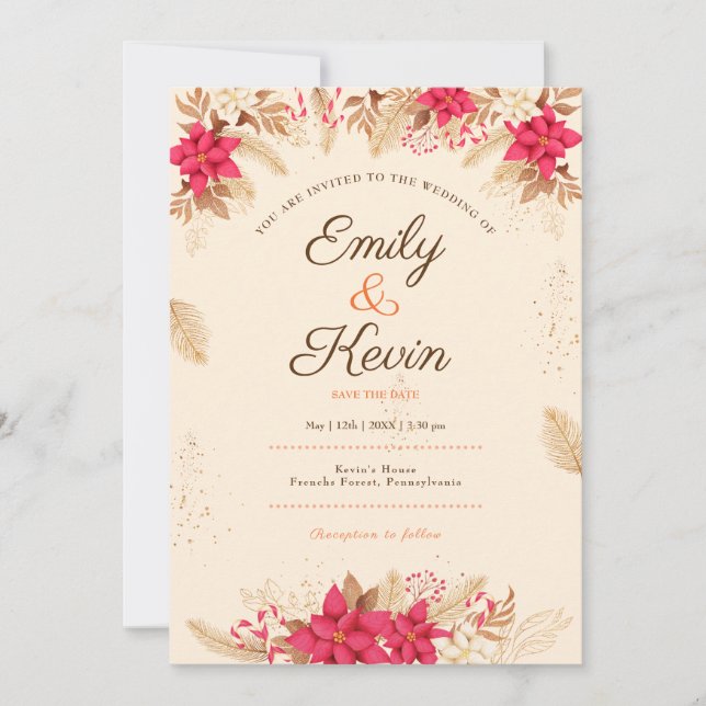 Elegante Wildblume Garden Beige Foto Hochzeit Einladung (Vorderseite)