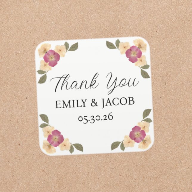 Elegante Wildblume Garden Boho Wedding Vielen Dank Quadratischer Aufkleber (Von Creator hochgeladen)