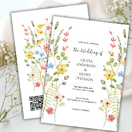 Elegante Wildblume Garden Floral QR Code Hochzeit Einladung