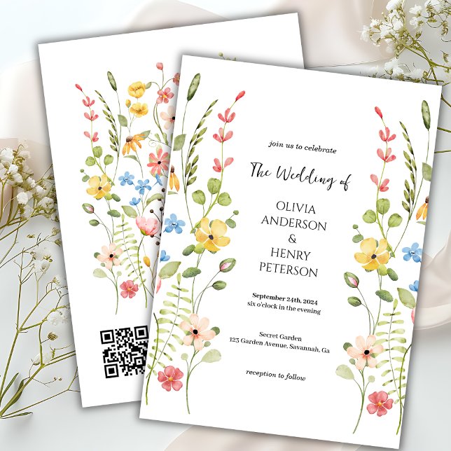 Elegante Wildblume Garden Floral QR Code Hochzeit Einladung (Von Creator hochgeladen)