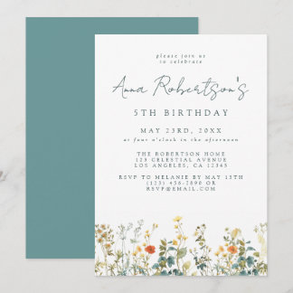 Elegante Wildblume Geburtstag Einladung