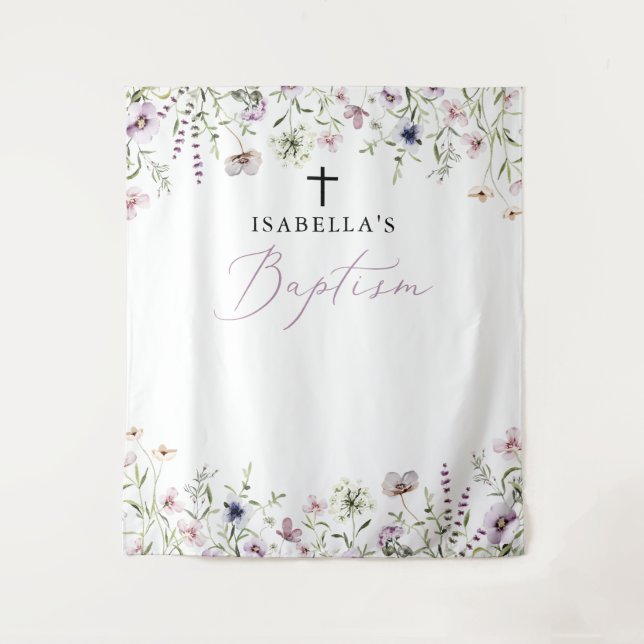 Elegante Wildblume Girl Baptism Foto Hintergrund Wandteppich (Vorderseite)