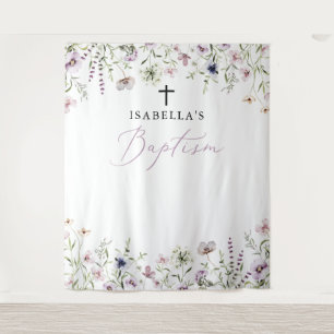 Elegante Wildblume Girl Baptism Foto Hintergrund Wandteppich