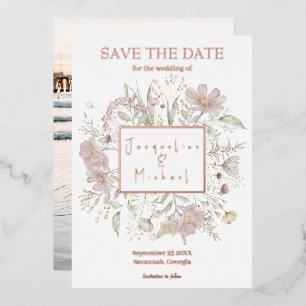 Elegante Wildblume Gold Rose Save the Date Folieneinladung