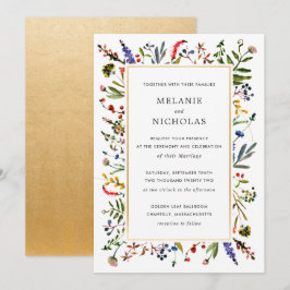 Elegante Wildblume + Goldene Hochzeit Einladung