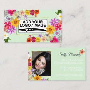 Elegante Wildblume hellgrün mit Logo und Foto Visitenkarte