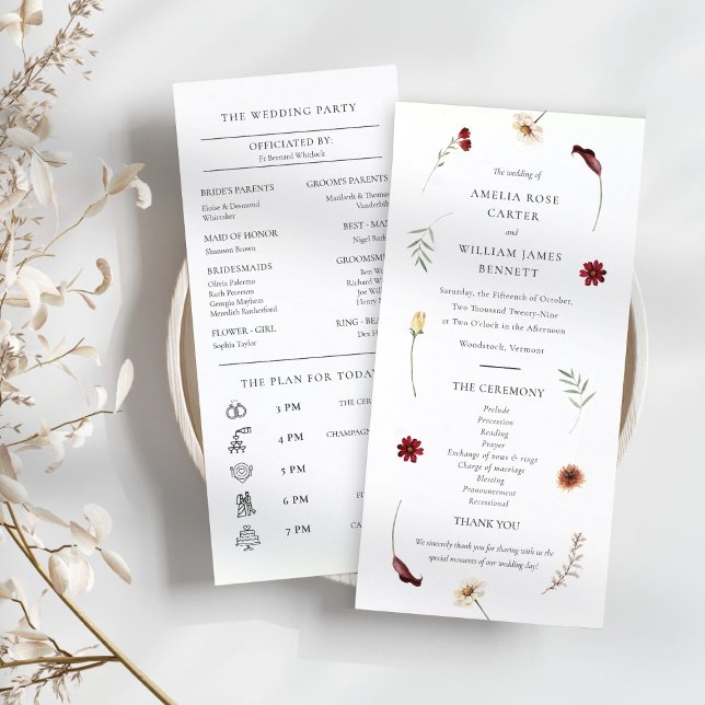 Elegante Wildblume Herbst Hochzeit im Herbst Programm (Elegant Watercolor Fall Autumn Wildflower Wedding Program)