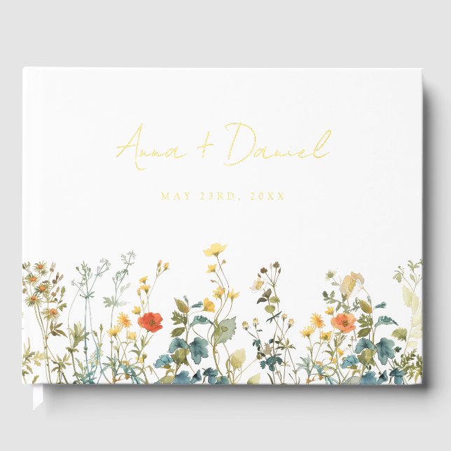 Elegante Wildblume Hochzeit Gästebuch (Vorderseite)