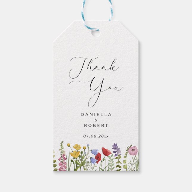 Elegante Wildblume Hochzeit Geschenkanhänger (Vorderseite)