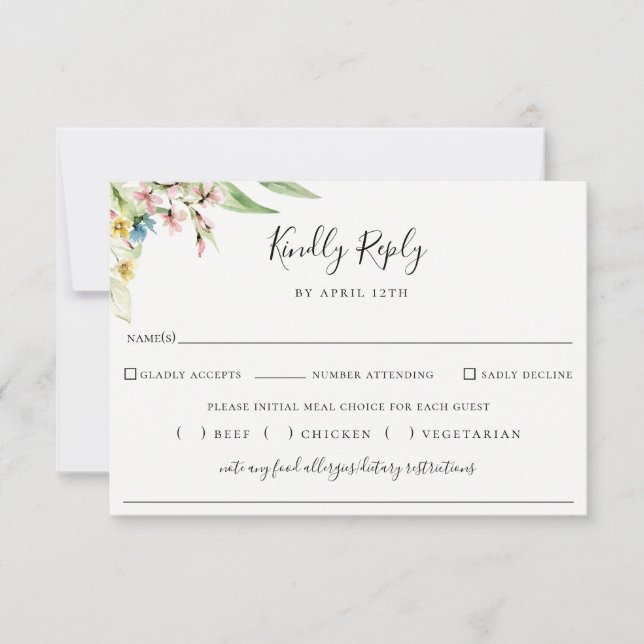 Elegante Wildblume Hochzeit RSVP Karte (Vorderseite)
