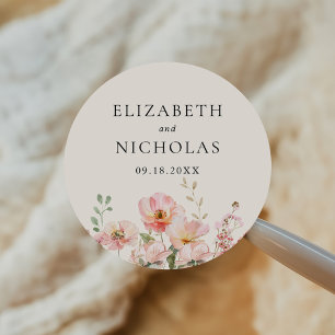 Elegante Wildblume Hochzeit Runder Aufkleber