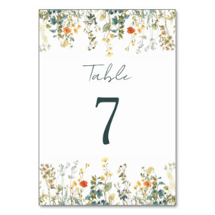 Elegante Wildblume Hochzeit Tischnummer